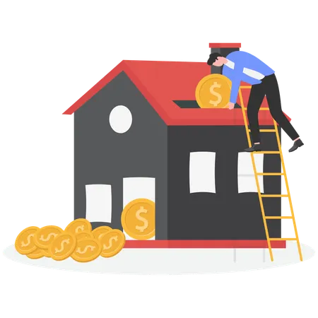 Man Saving money to buy or rent house  Illustration