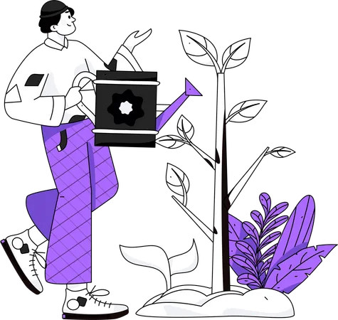 世界の世代のために植物を救う男  イラスト