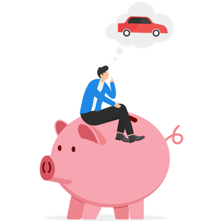 Man savings funds for car  Illustration