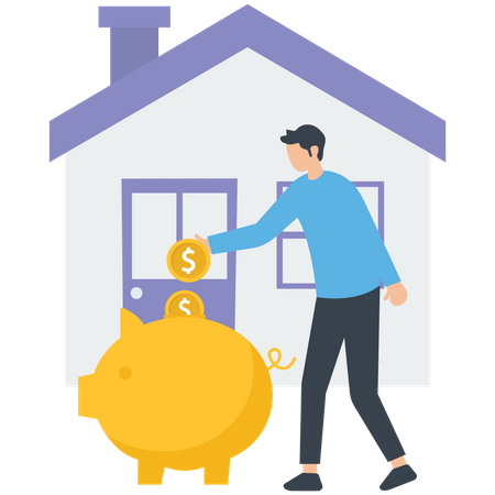 Man savings money for buying residential house  Illustration