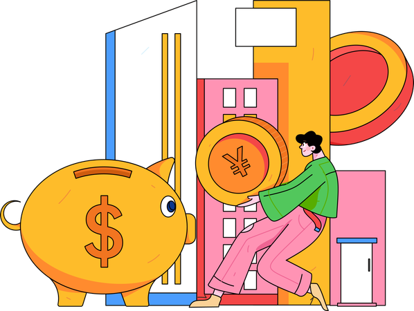 不動産のためにお金を貯める男性  イラスト