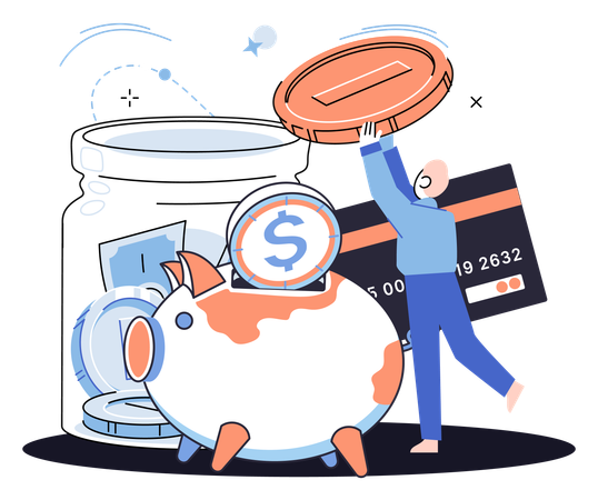 Man savings money in Bank account  Illustration