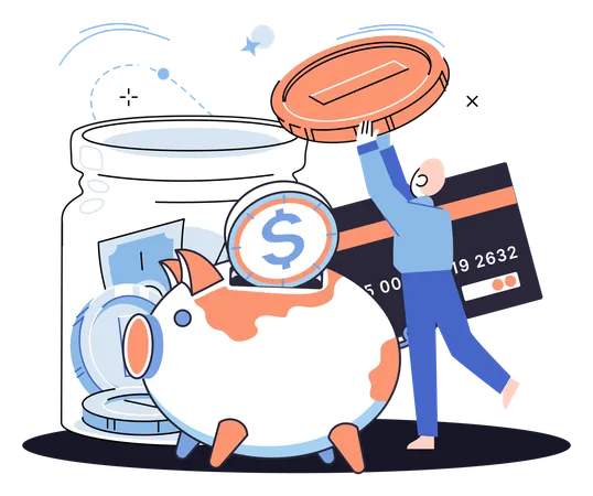 Man savings money in Bank account  Illustration
