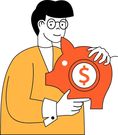 Man savings money in piggy bank  Illustration