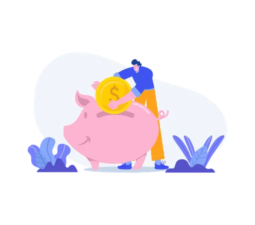 Man Savings Money In Piggy Bank Illustration