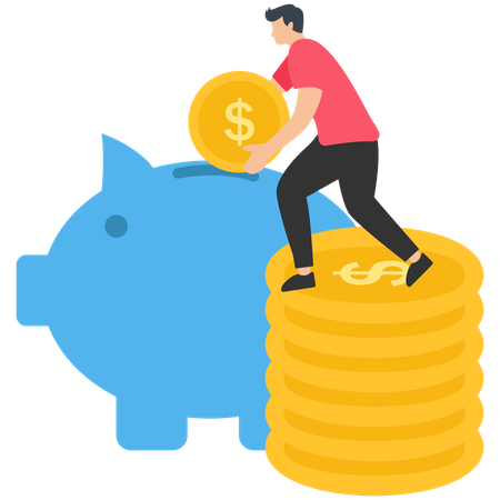 Man Savings Money In Piggy Bank  Illustration