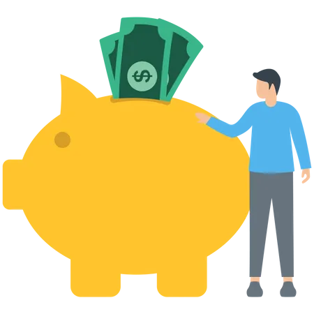 Man Savings Money In Piggy Bank Illustration