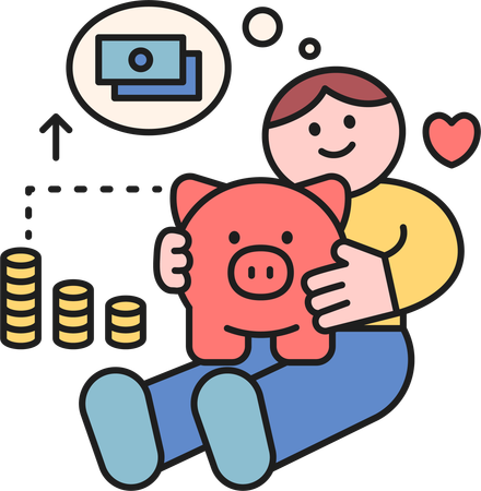 Man savings money in piggy bank  Illustration