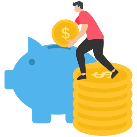 Man Savings Money In Piggy Bank  Illustration