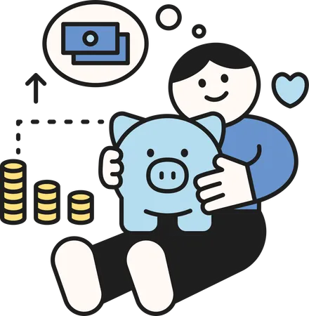 Man savings money in piggy bank  Illustration