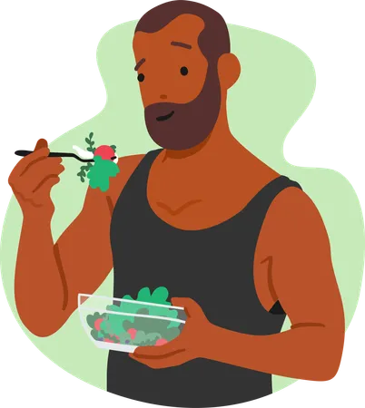 Vegan Man Savors A Colorful Salad Packed With Fresh Greens Vibrant Vegetables And Cruelty Free Toppings Character Enjoying A Nutritious And Compassionate Meal Cartoon People Vector Illustration Illustration