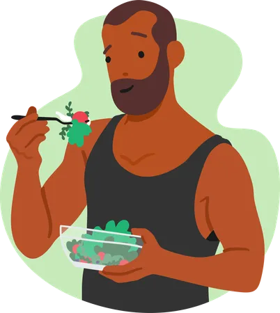 Man Savors Salad  Illustration