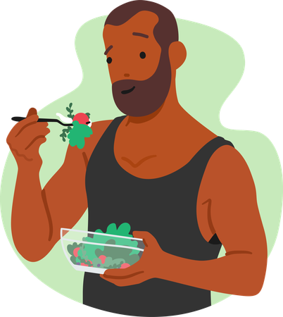 Man Savors Salad  イラスト