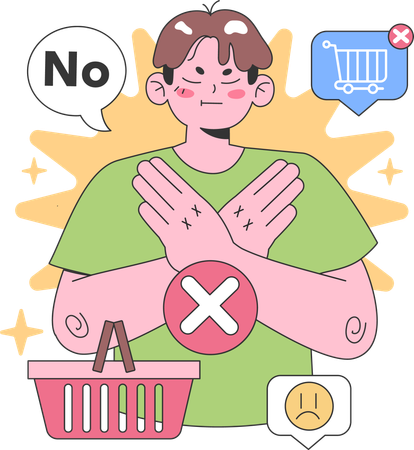 Man say no shopping  Illustration