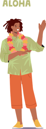 Man Saying Aloha  Illustration