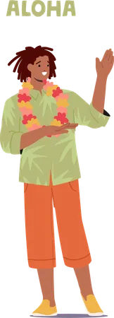 Man Saying Aloha  Illustration