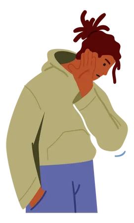 Negative Emotions Communication Feelings Expression Concept Teenager Male Character In Casual Wear Showing Refusal Or Stop Gesture With Open Hand Palm Front Of Cheek Cartoon Vector Illustration Illustration