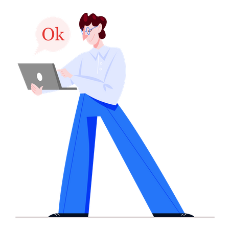 Man saying ok while using laptop  Illustration