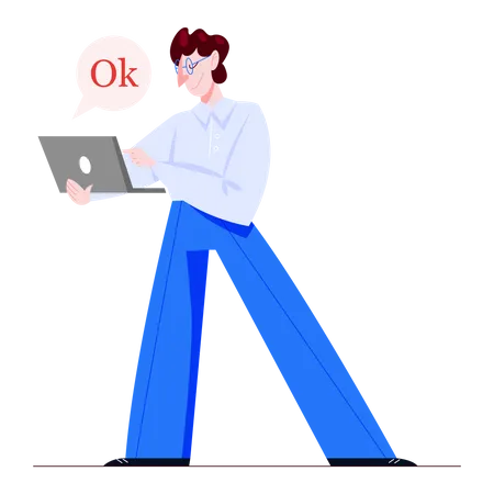 Man saying ok while using laptop  Illustration
