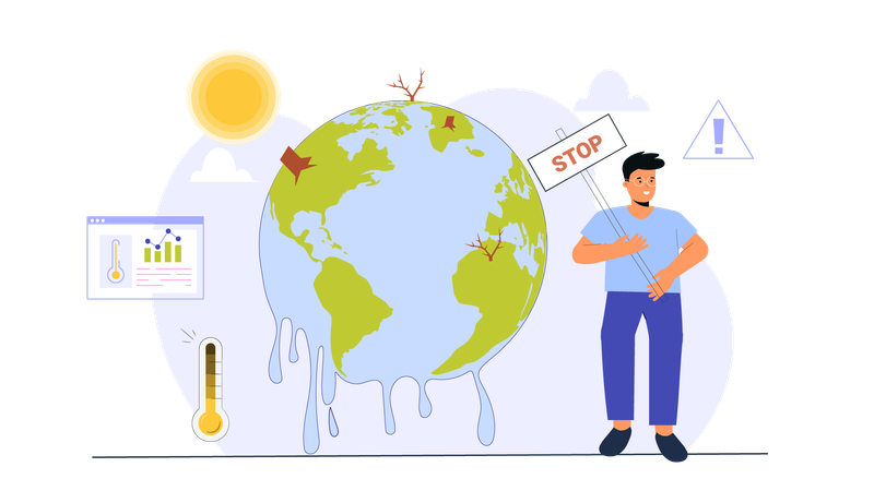 Man saying stop global warming  Illustration