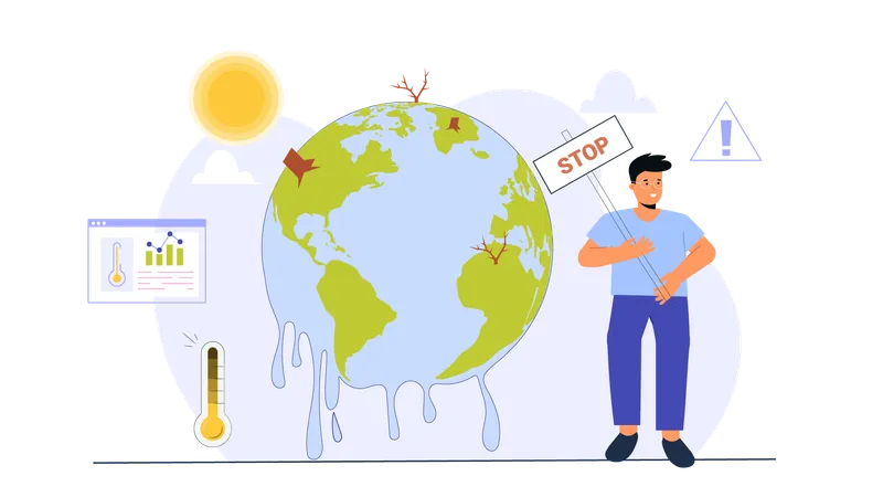 Man saying stop global warming  Illustration