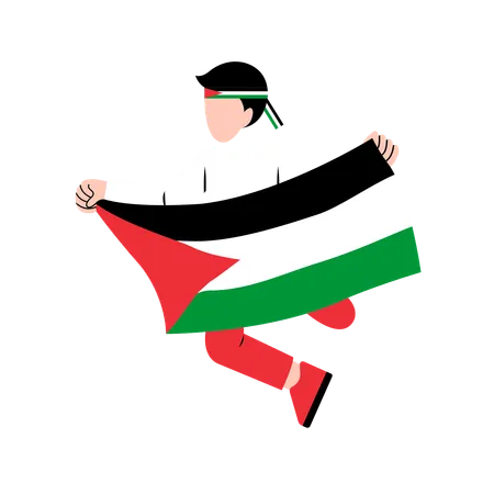 A Man Holding Palestine Flag 일러스트레이션