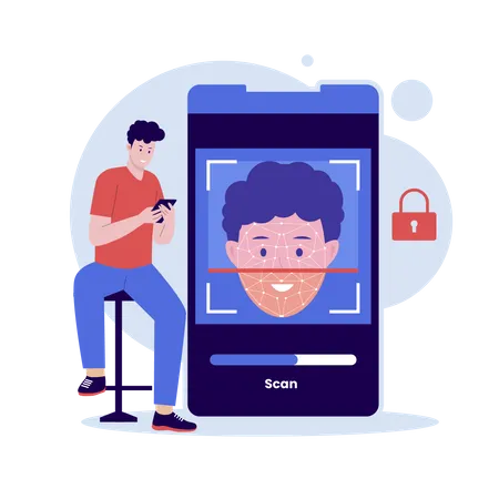 Man scaning face for Face recognition  Illustration