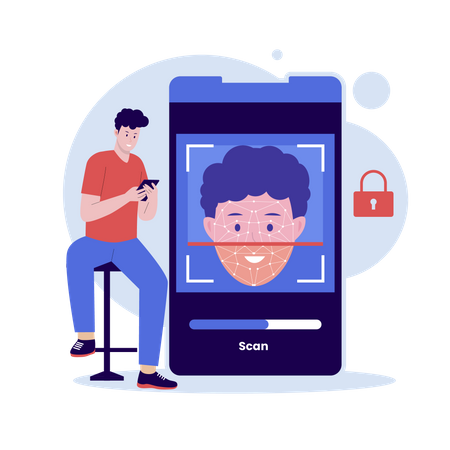 Man scaning face for Face recognition  Illustration