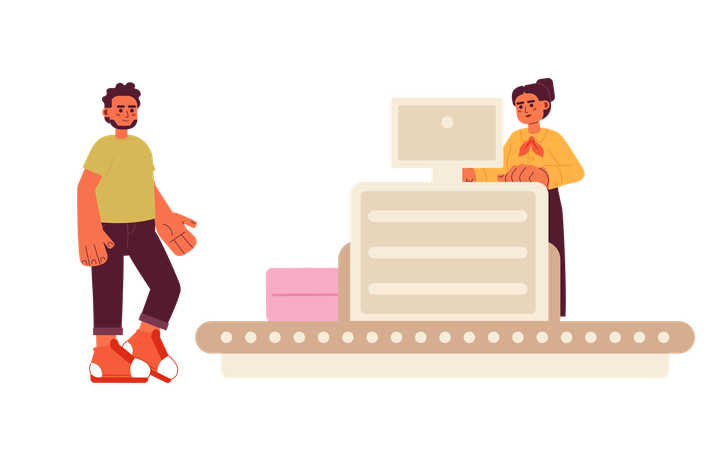 Man scanning baggage at airport Illustration