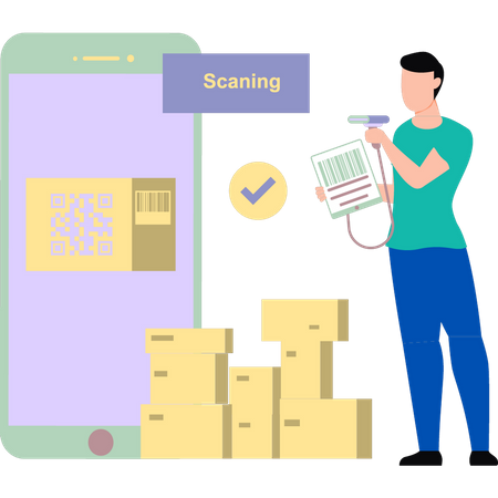 Man scanning barcode of boxes  Illustration