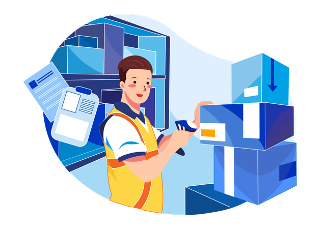 Man scanning barcode of product  Illustration