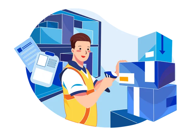 Man scanning barcode of product  Illustration