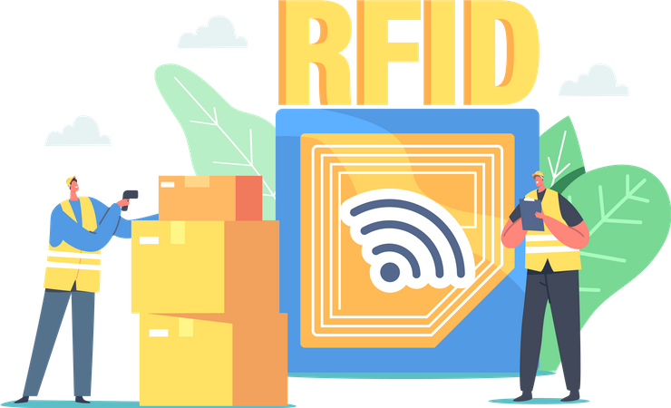 Man scanning barcode of product  Illustration