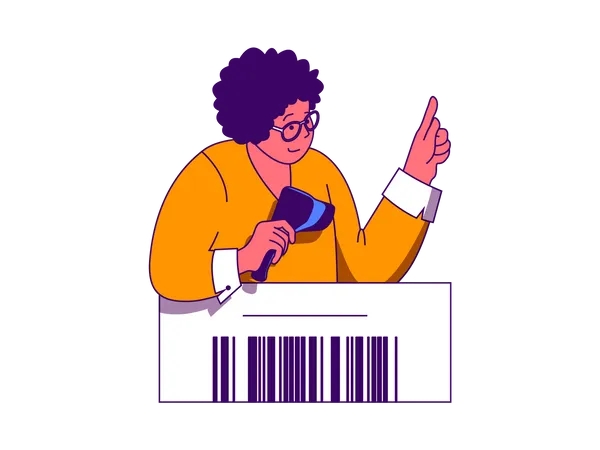 Man scanning barcode using barcode gun  イラスト