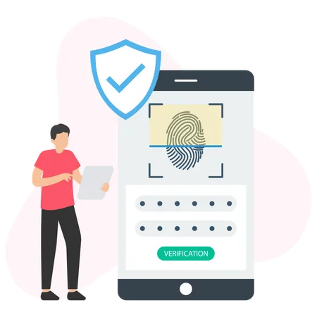 Man Scanning Biometric Security  Illustration