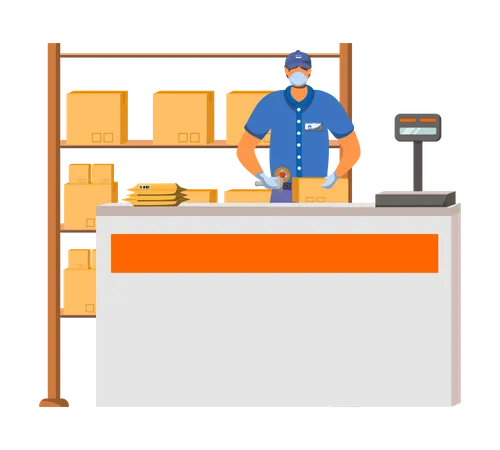 Man scanning delivery boxes  Illustration