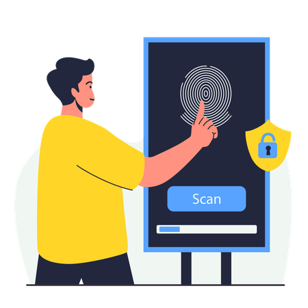 Man scanning fingerprint code  Illustration
