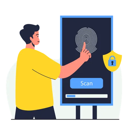 Man scanning fingerprint code  Illustration