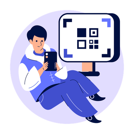 Man Scanning online QR code  Illustration