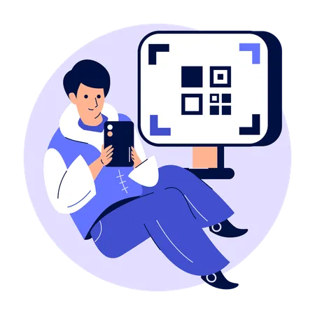 Man Scanning online QR code  Illustration