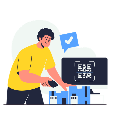 Man scanning product barcode  Illustration