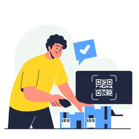 Man scanning product barcode  Illustration