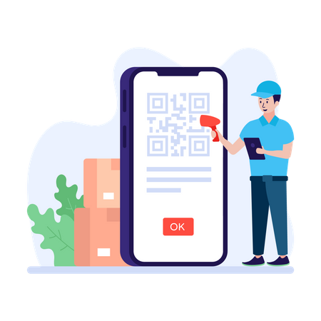 Man scanning QR code using barcode reader  Illustration