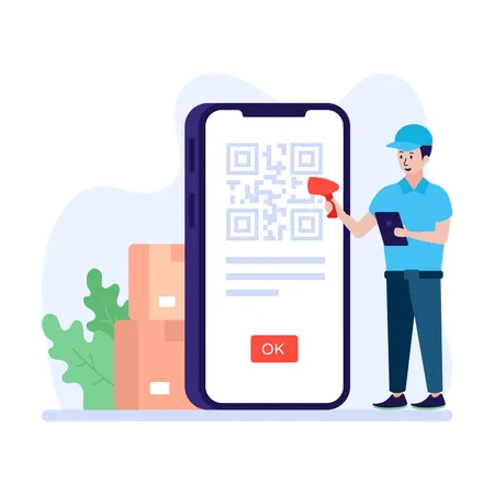 Man scanning QR code using barcode reader  Illustration