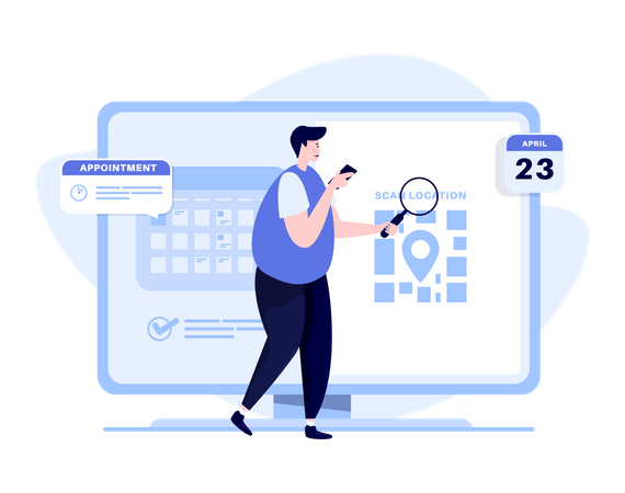 Man scans an appointment location  イラスト