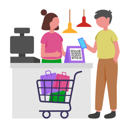Man Scans at shopping counter to Pay  Illustration