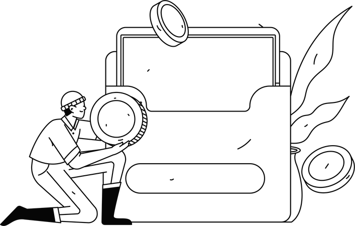 Man scans for discount coupon to gain savings  Illustration
