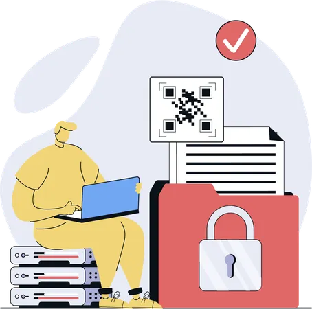 Man scans QR code for data protection  Illustration