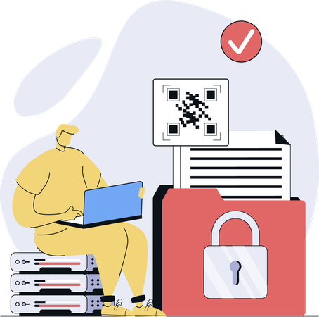 Man scans QR code for data protection  Illustration