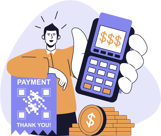 Man scans QR code for money payment  Illustration